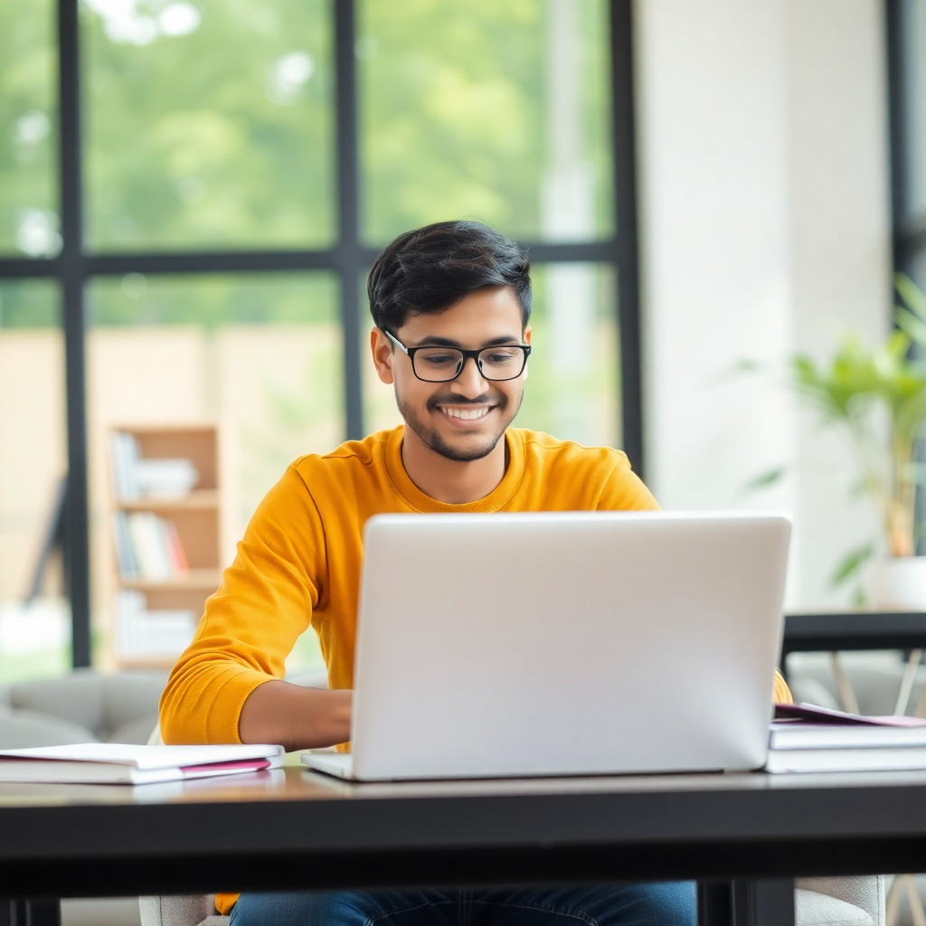 Student using laptop
