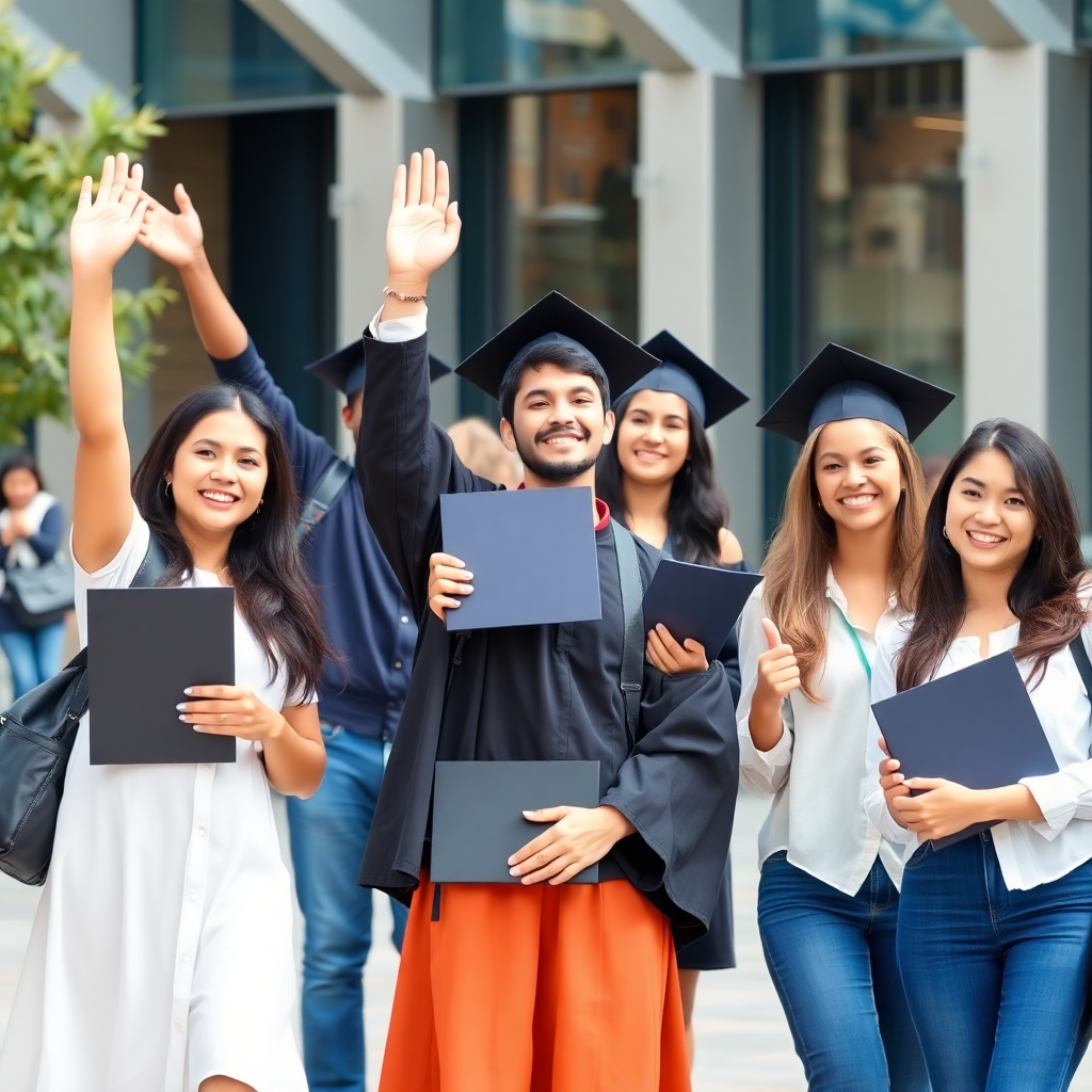 Happy students in graduation gowns